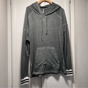 Free People Gray Hoodie Striped Cuffs Lightweight Casual Beach Size Large Terry